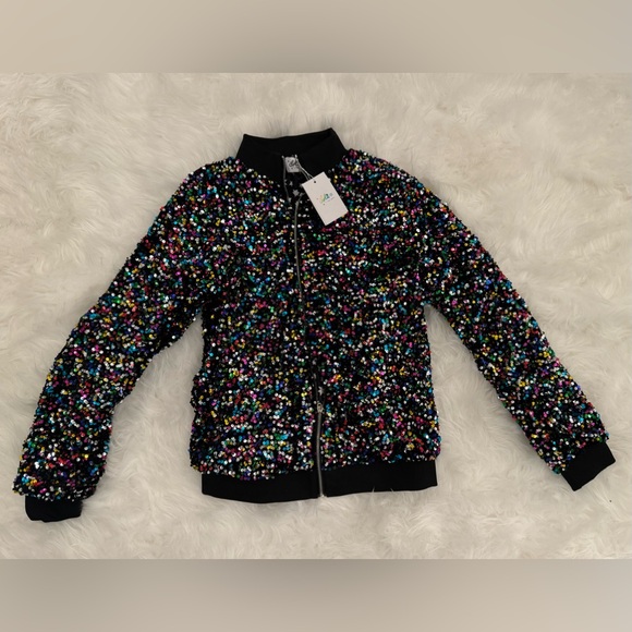 Lola & the Boys Women’s Shimmering Stardust Sequin Bomber - Picture 2 of 4